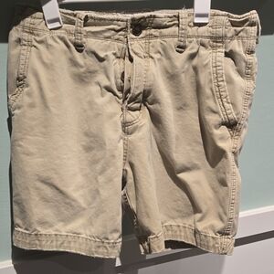 Abercrombie & Fitch Men's Khaki Flat Front Button Fly Cotton Shorts Burmuda S 34